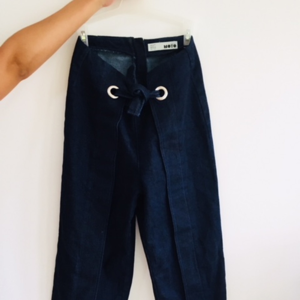 Topshop Moto Dark Wash Wide Leg High Waist Jeans